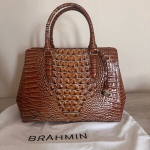 Brahmin Small Finley satchel in Pecan Melbourne leather with dust bag